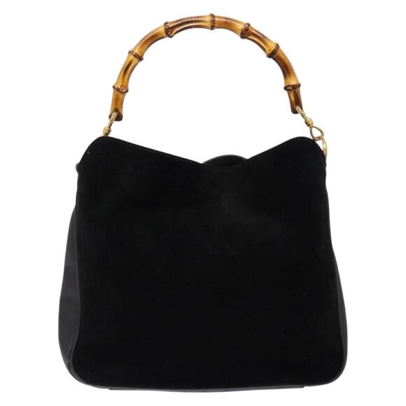 GUCCI Bamboo Shoulder Bag Suede Black Gold 001 3754 001 3754 - Picture 3 of 12